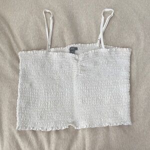 Aerie White Smocked Crop Tank Top